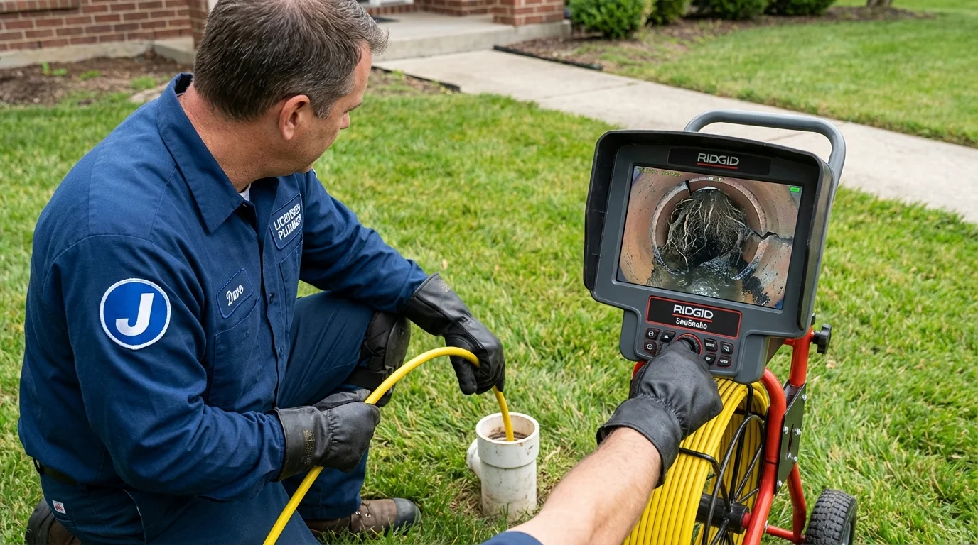 Sewer camera inspection being performed by Johns Plumbing LLC in Victor