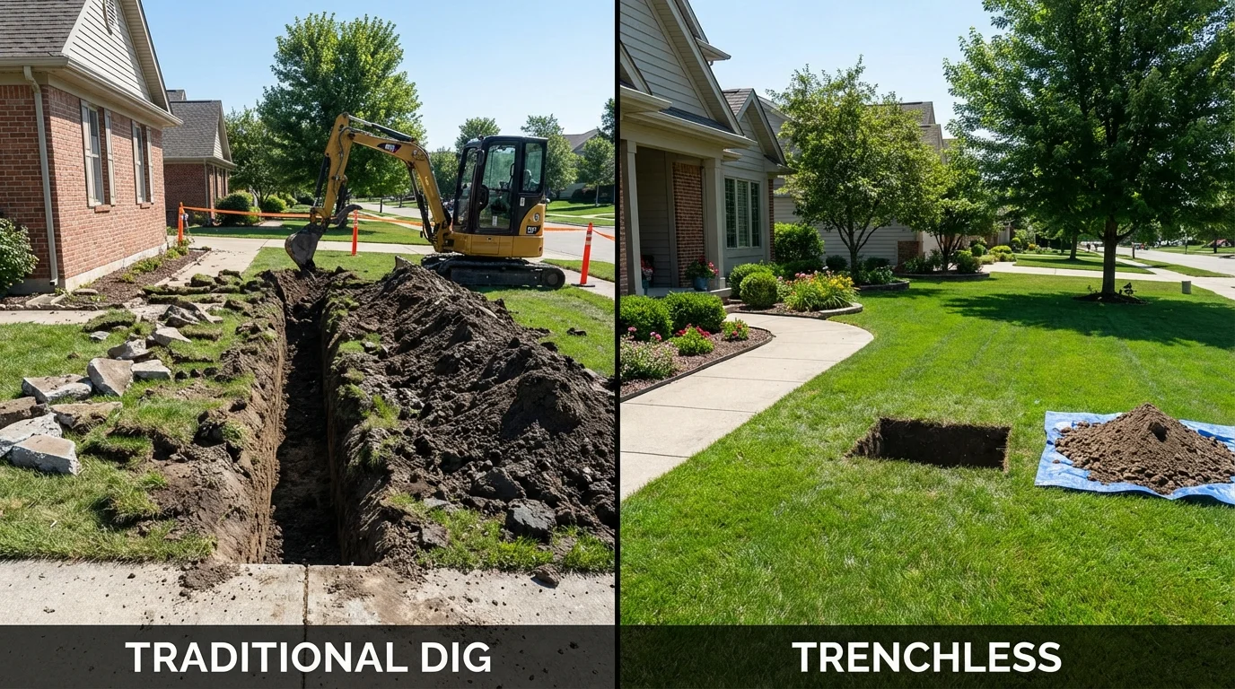 Trenchless sewer repair with minimal yard damage versus traditional excavation in Victor, ID